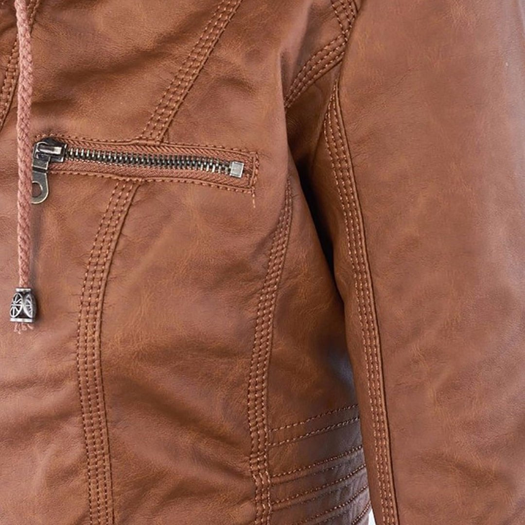 Women's Faux Leather Moto Hooded Jacket