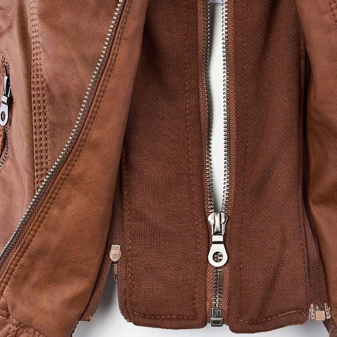 Women's Faux Leather Moto Hooded Jacket