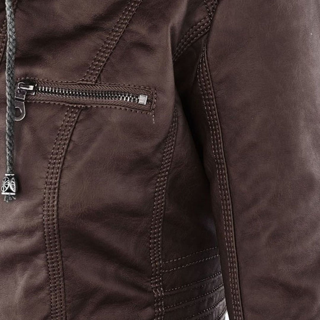 Women's Faux Leather Moto Hooded Jacket