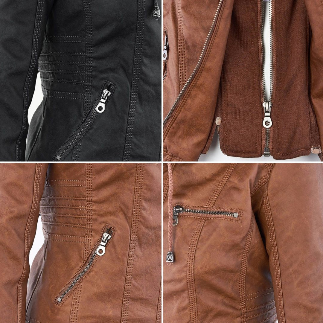 Women's Faux Leather Moto Hooded Jacket