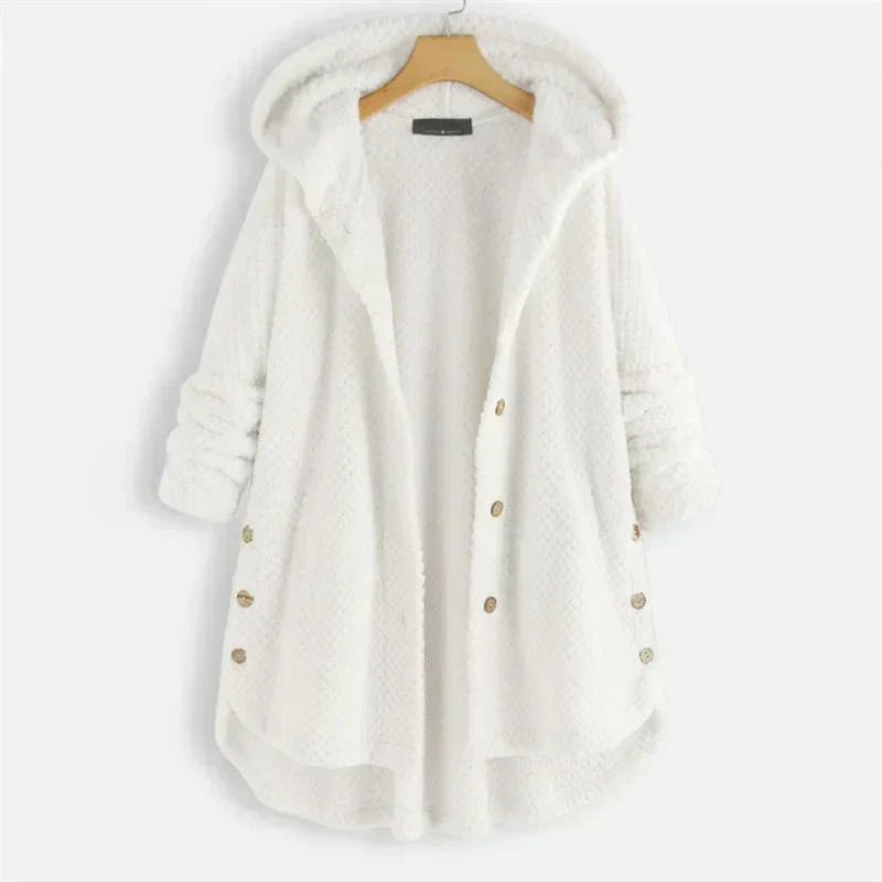 Women's Oversized Corduroy Hooded Longline Coat - White