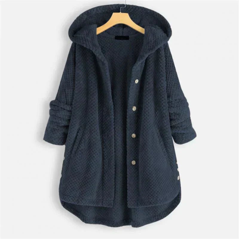 Women's Oversized Corduroy Hooded Longline Coat - Blue