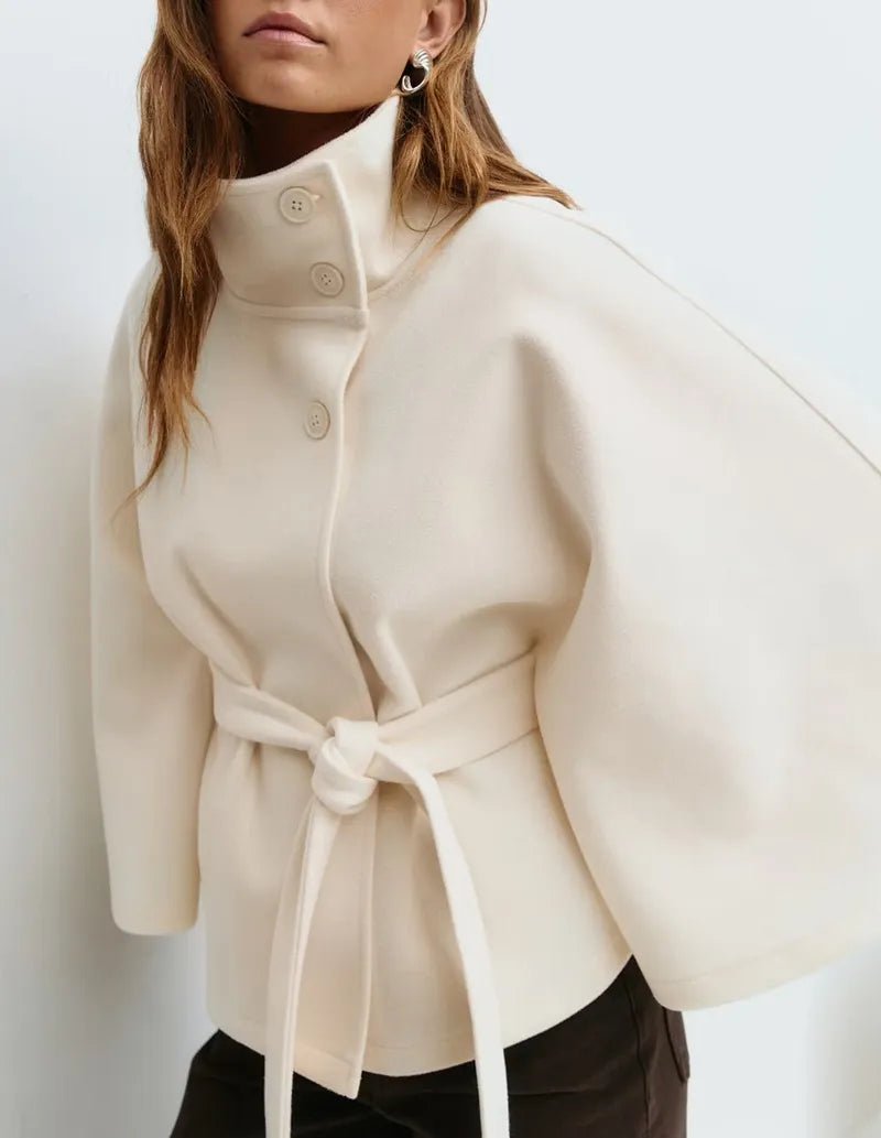 Women's Cropped Wool Cape Coat - White