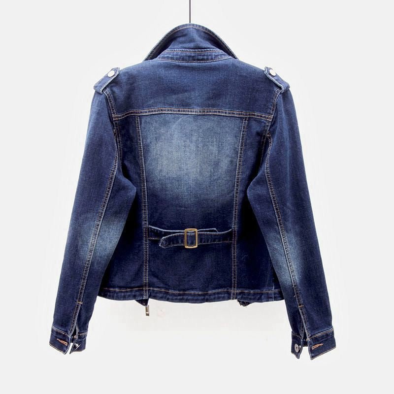 Women's Cropped Denim Moto Jacket