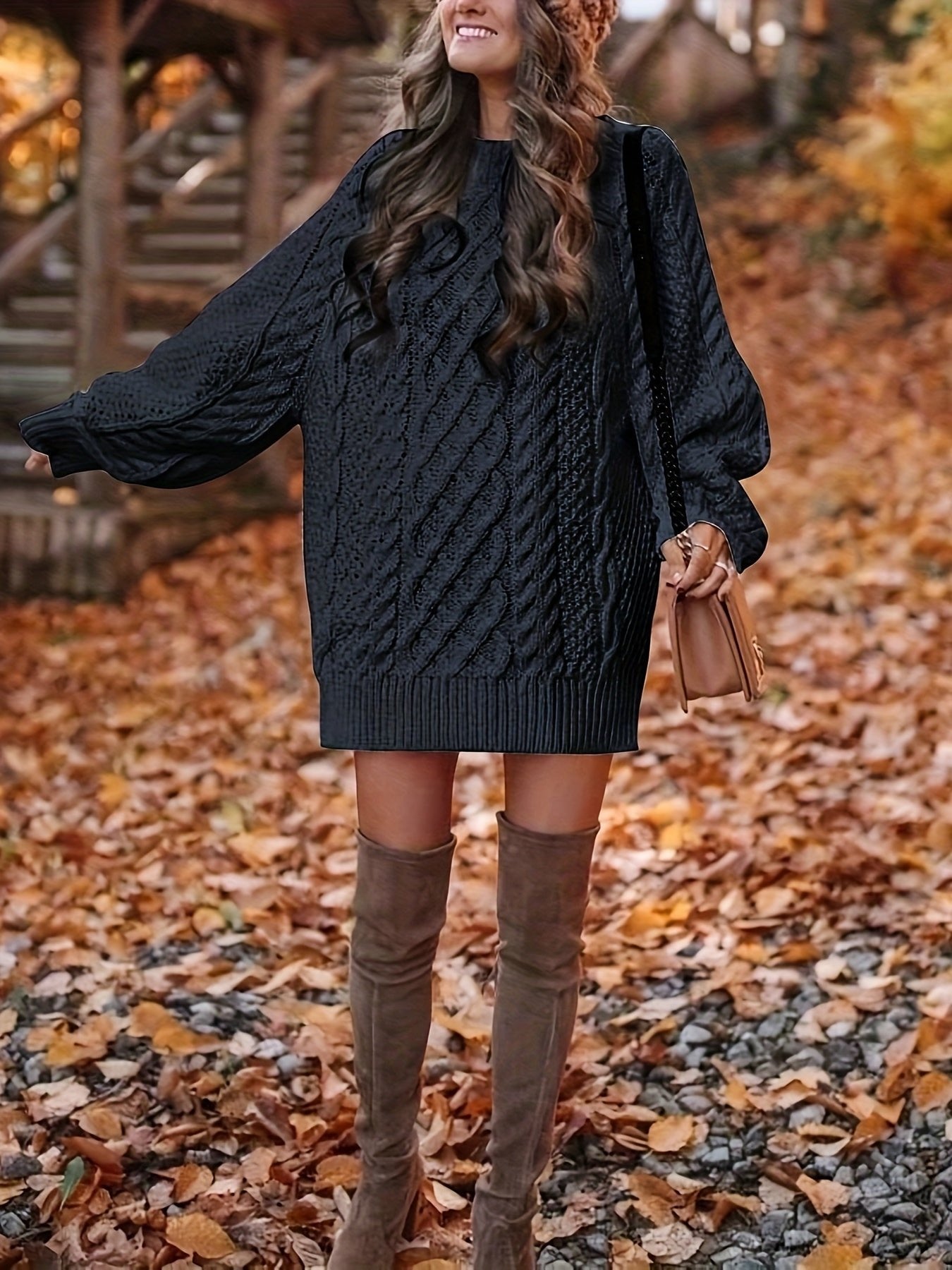 Women's Chunky Oversized Cable Knit Jumper Dress