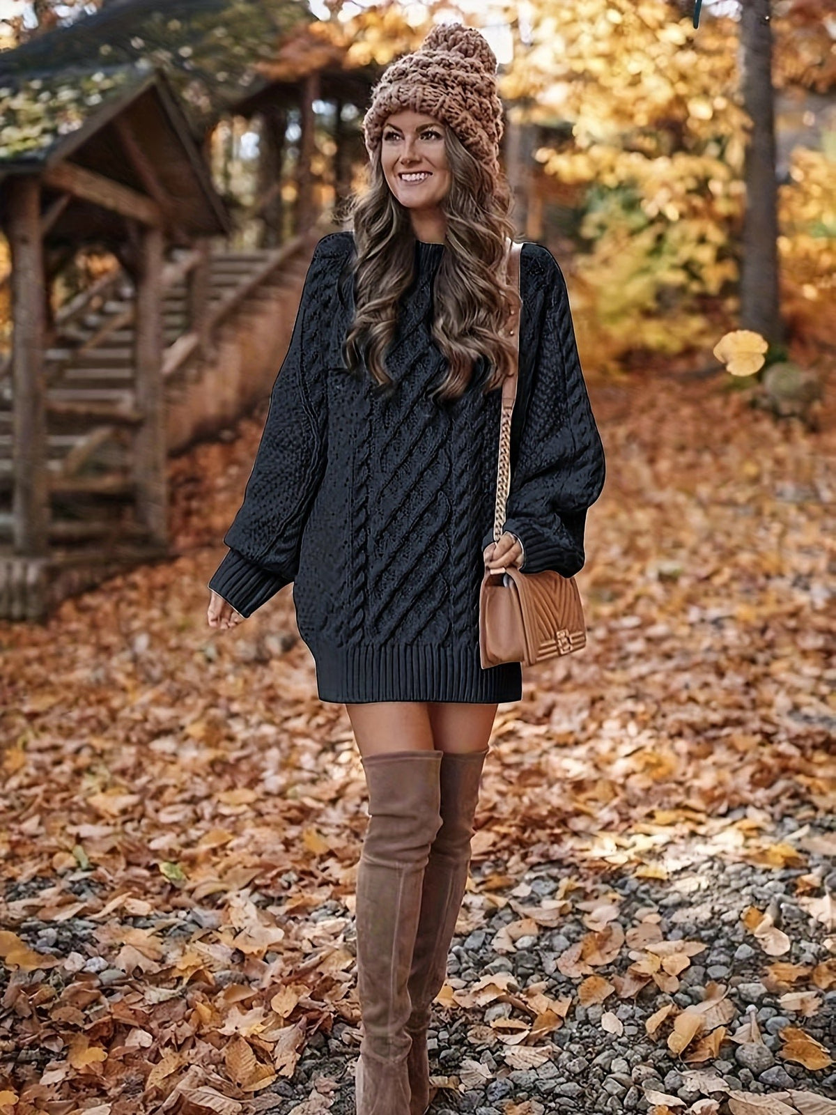 Women's Chunky Oversized Cable Knit Jumper Dress