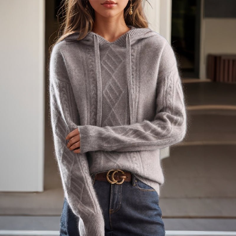 Women's Chunky Oversized Cable Knit Wool Hoodie - Gray