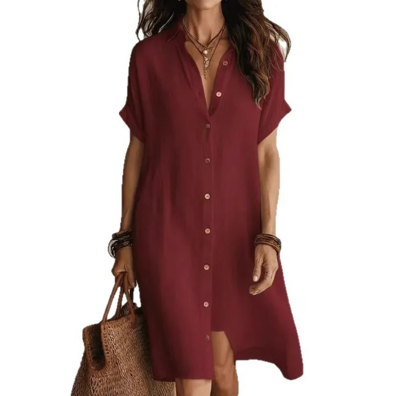 Women's Black Oversized Shirt Dress - Burgundy