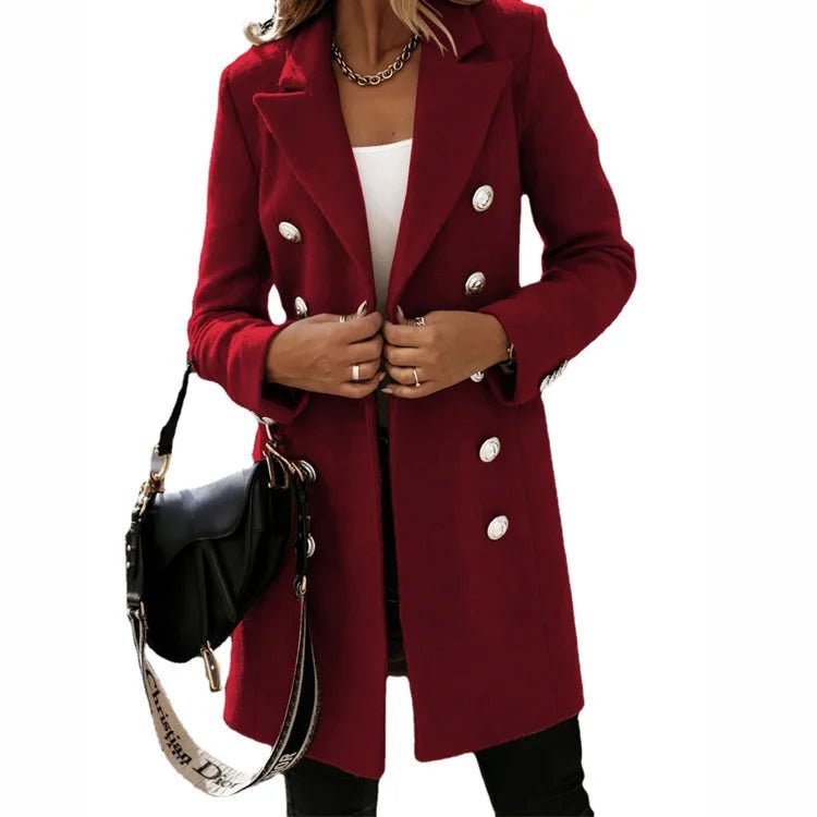 Women's Wool Blazer Coat - Burgundy
