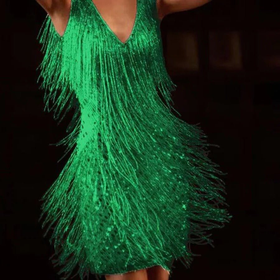 Women's Fringe Cocktail Sequin Mini Party Dress - Green
