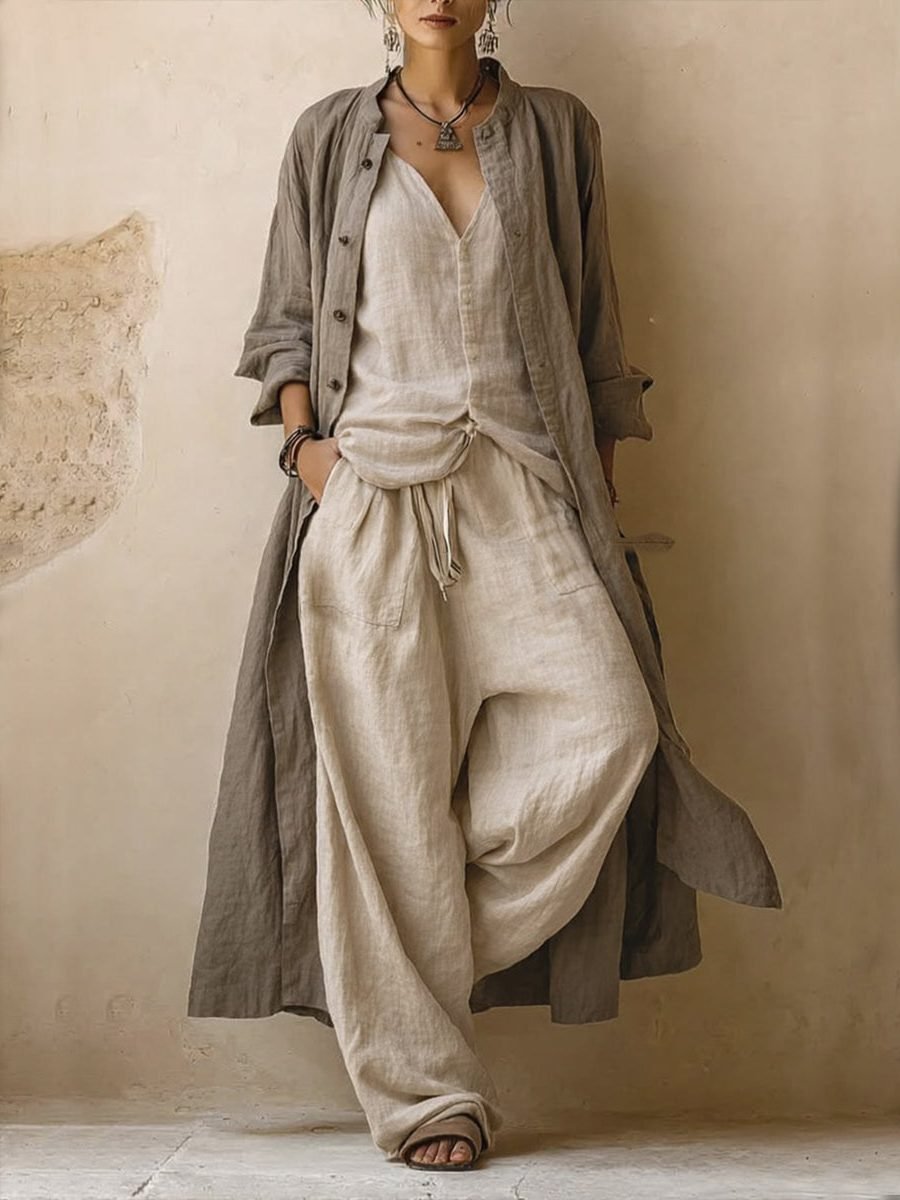 Women's Oversized Duster Longline Coat - Beige