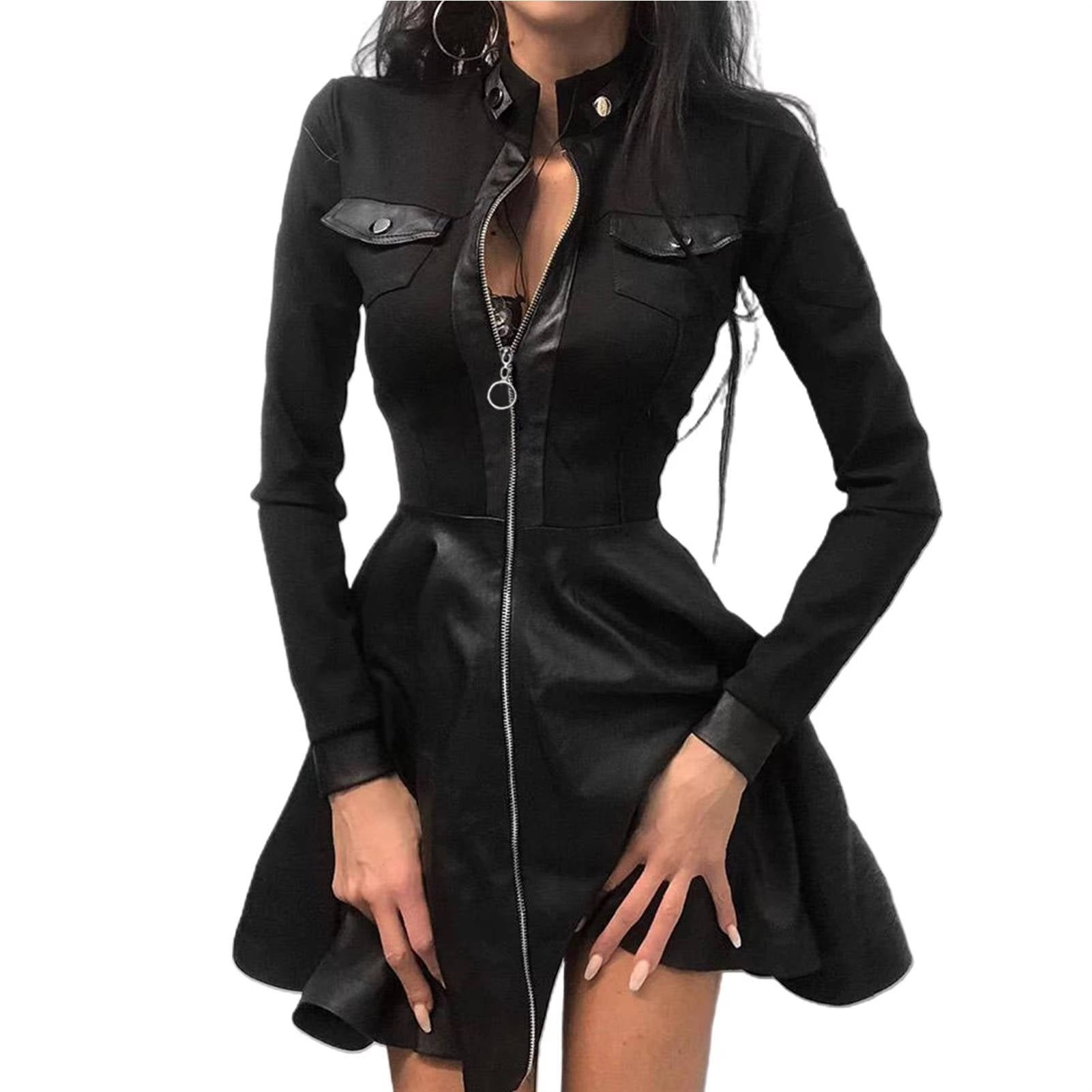 Women's Black Floral Lace Long Sleeve Bodycon Party Dress - Black 2
