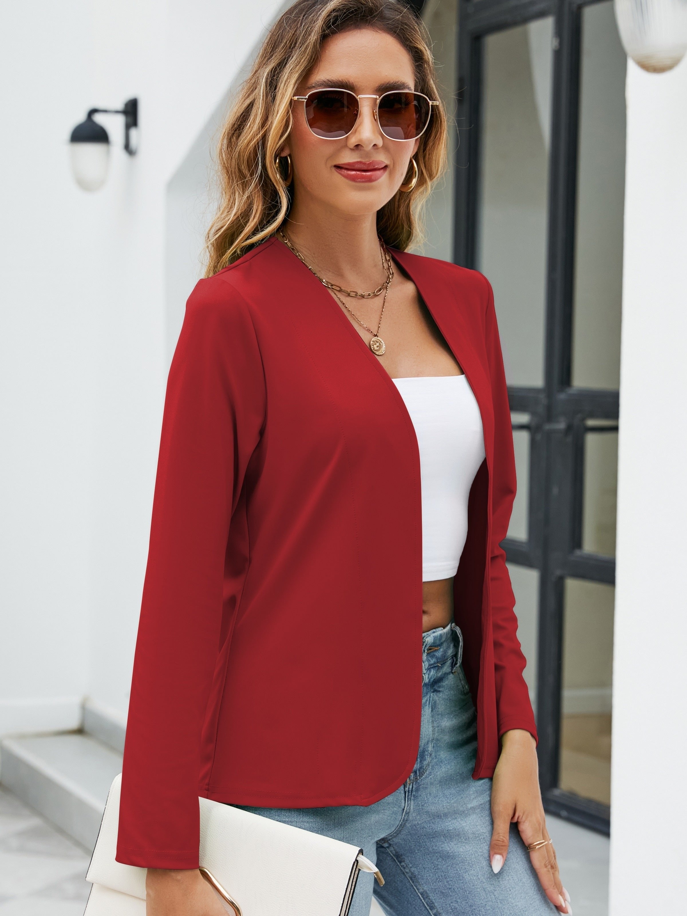Women's Ponte Knit Open-Front Blazer - Red