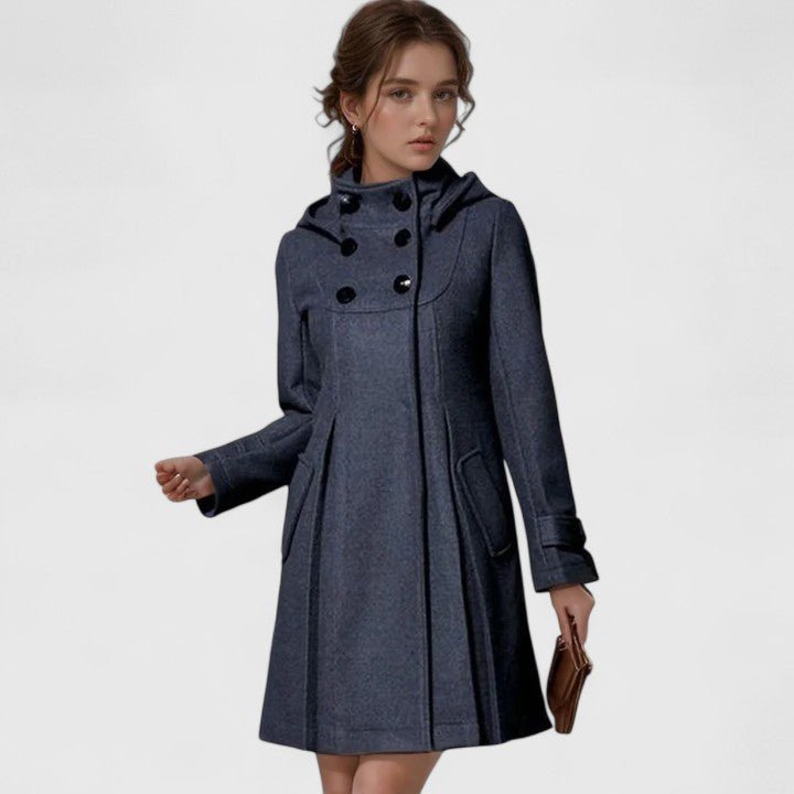Women's Swing Hooded Wool Coat - Dark Gray