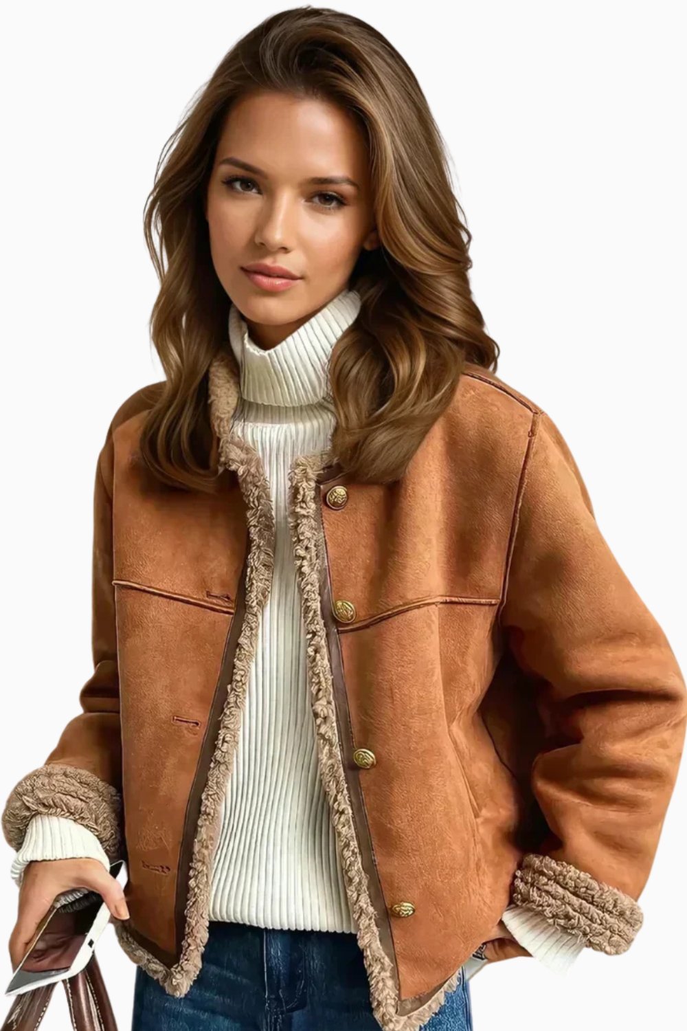 Women's Cropped Suede Teddy Jacket