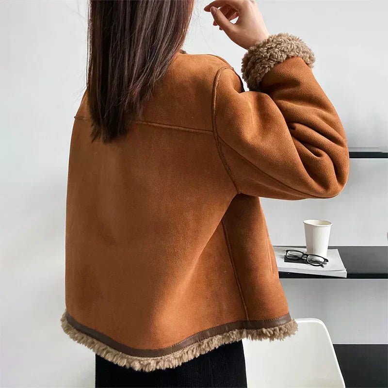 Women's Cropped Suede Teddy Jacket