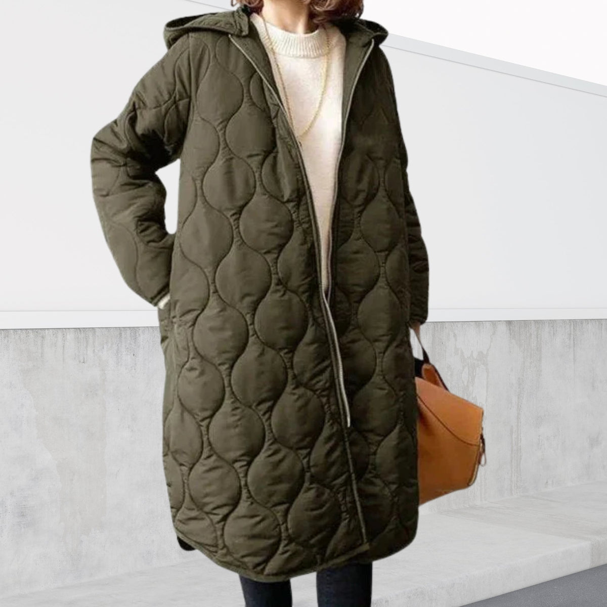 Women's Oversized Hooded Longline Puffer Coat - Dark green