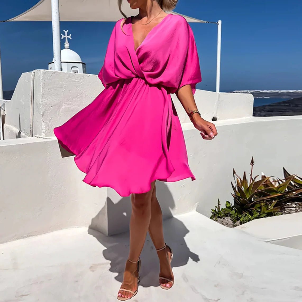 Women's Satin Wrap Mini Party Dress - Pink