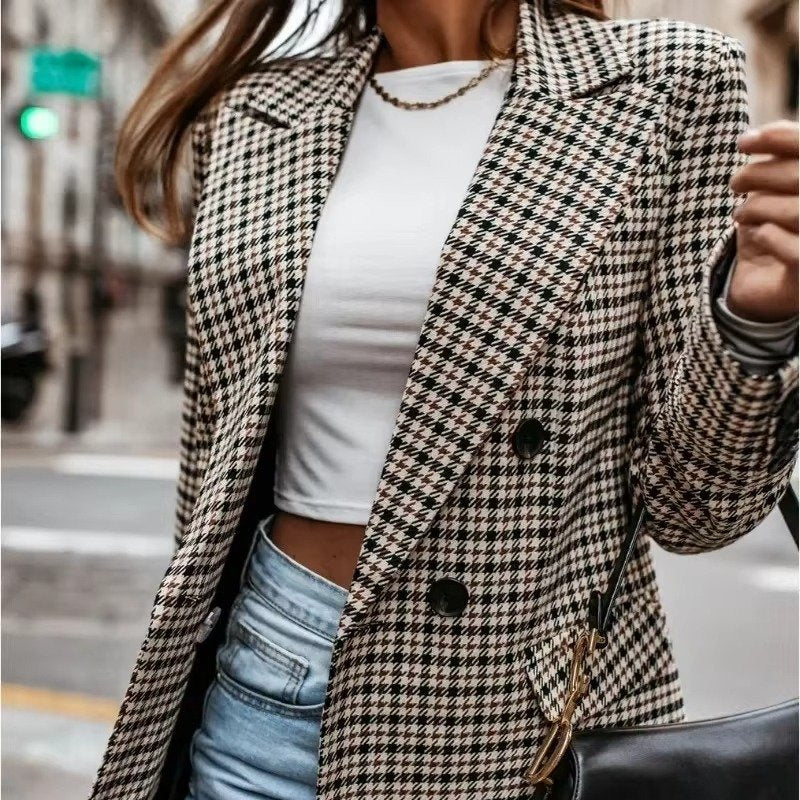 Women's Houndstooth Longline Wool Blazer