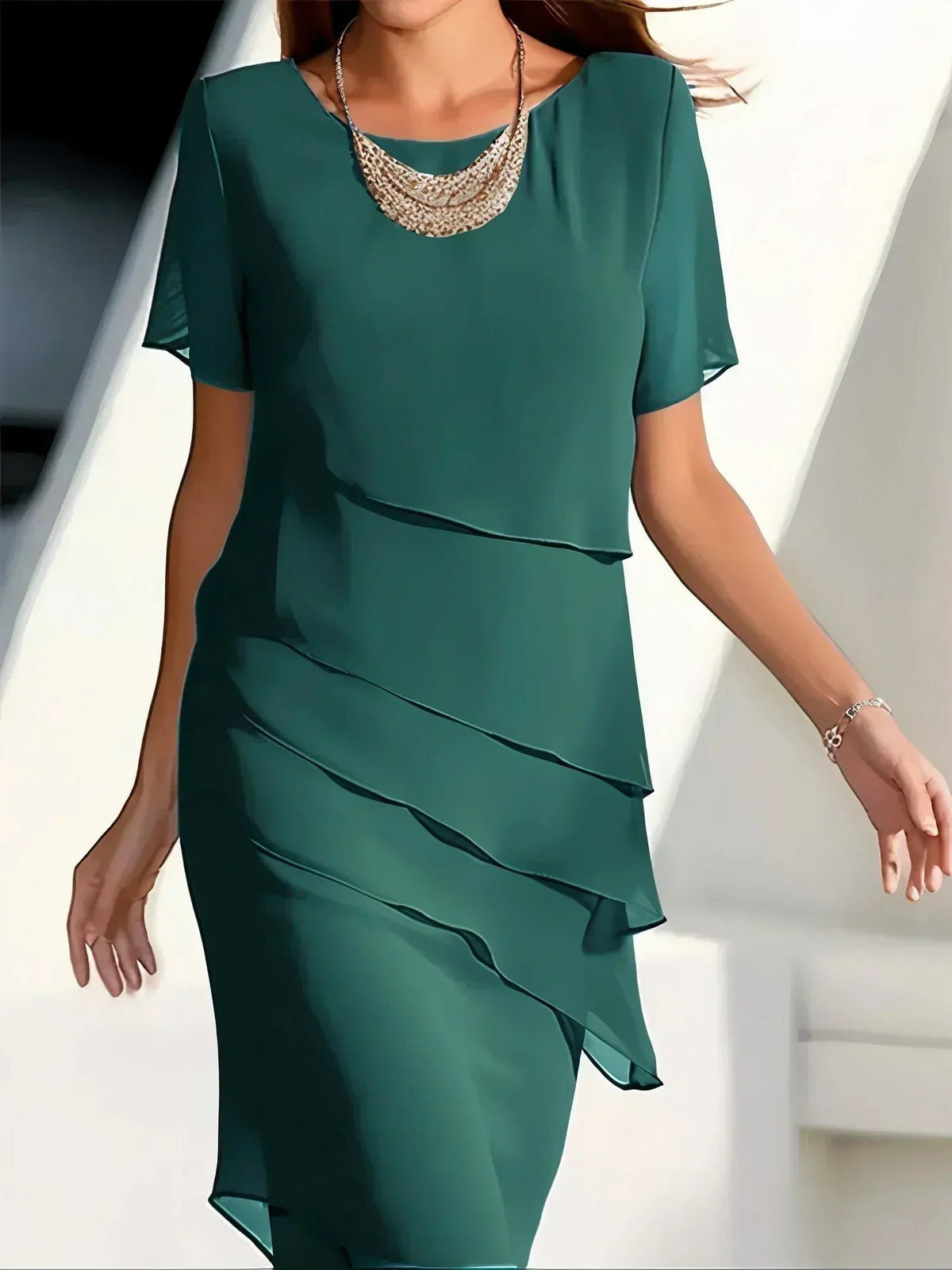 Women's Cocktail Chiffon Midi Party Dress - Green