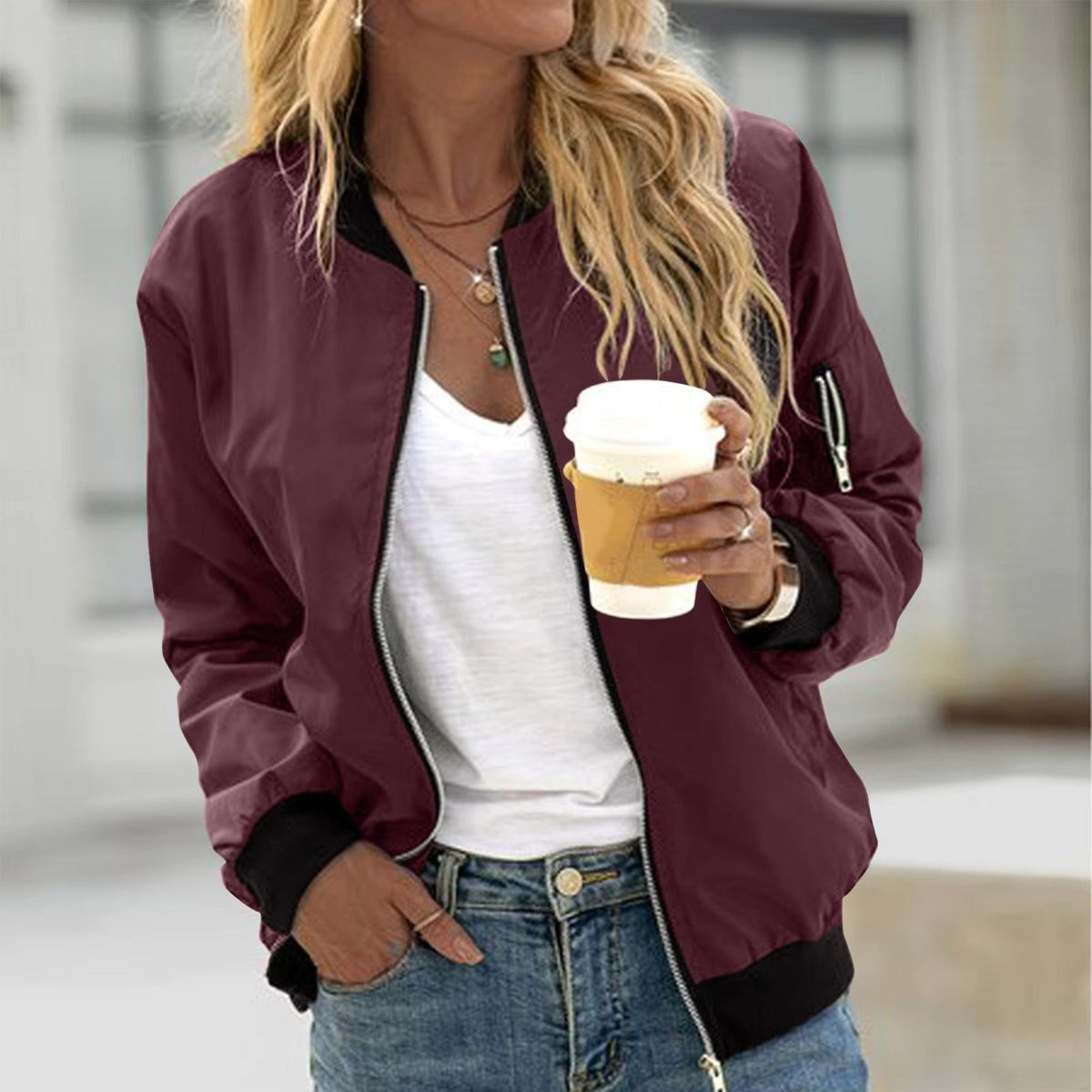 Women's Cropped Bomber Jacket - Red