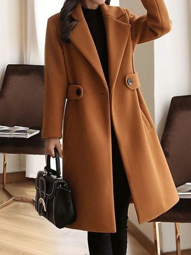Women's Midi Longline Wool Coat - Brown