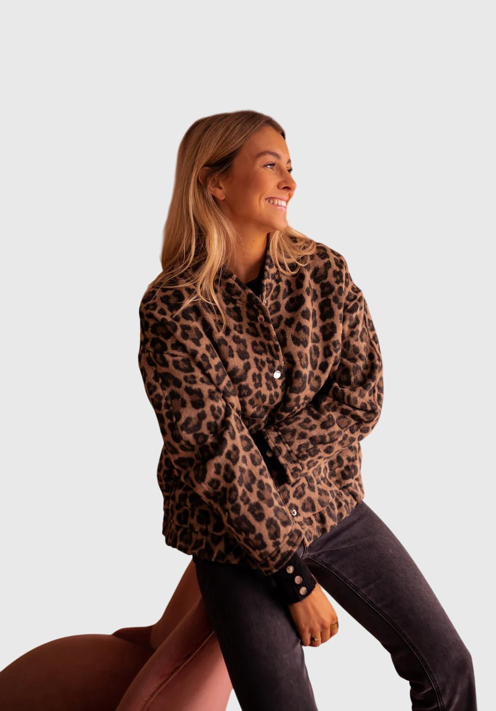 Women's Leopard Print Snap-Button Jacket