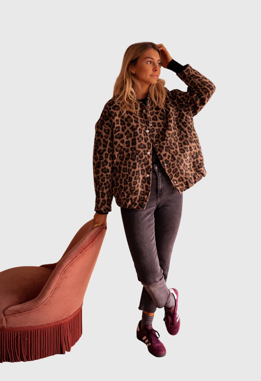 Women's Leopard Print Snap-Button Jacket