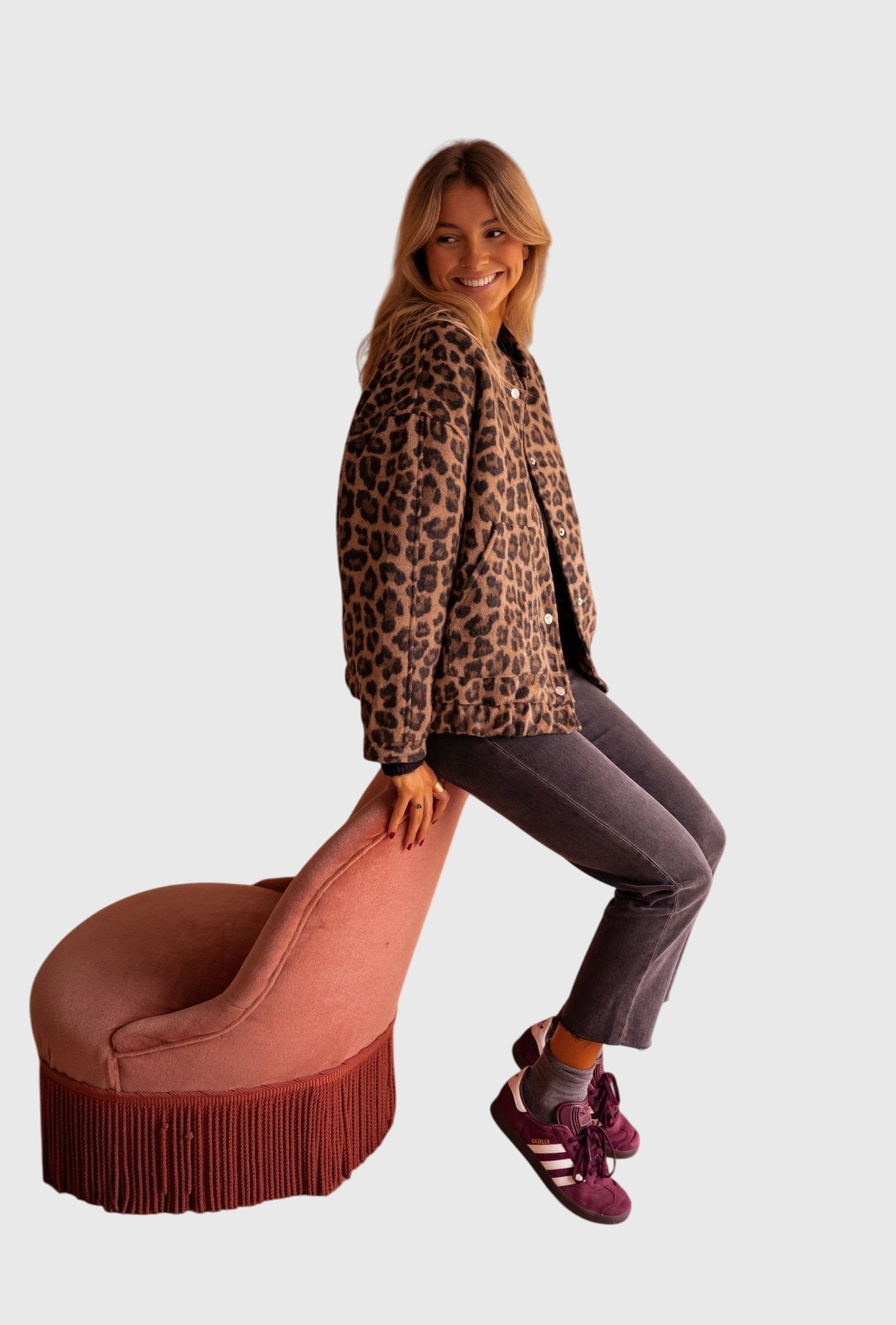 Women's Leopard Print Snap-Button Jacket
