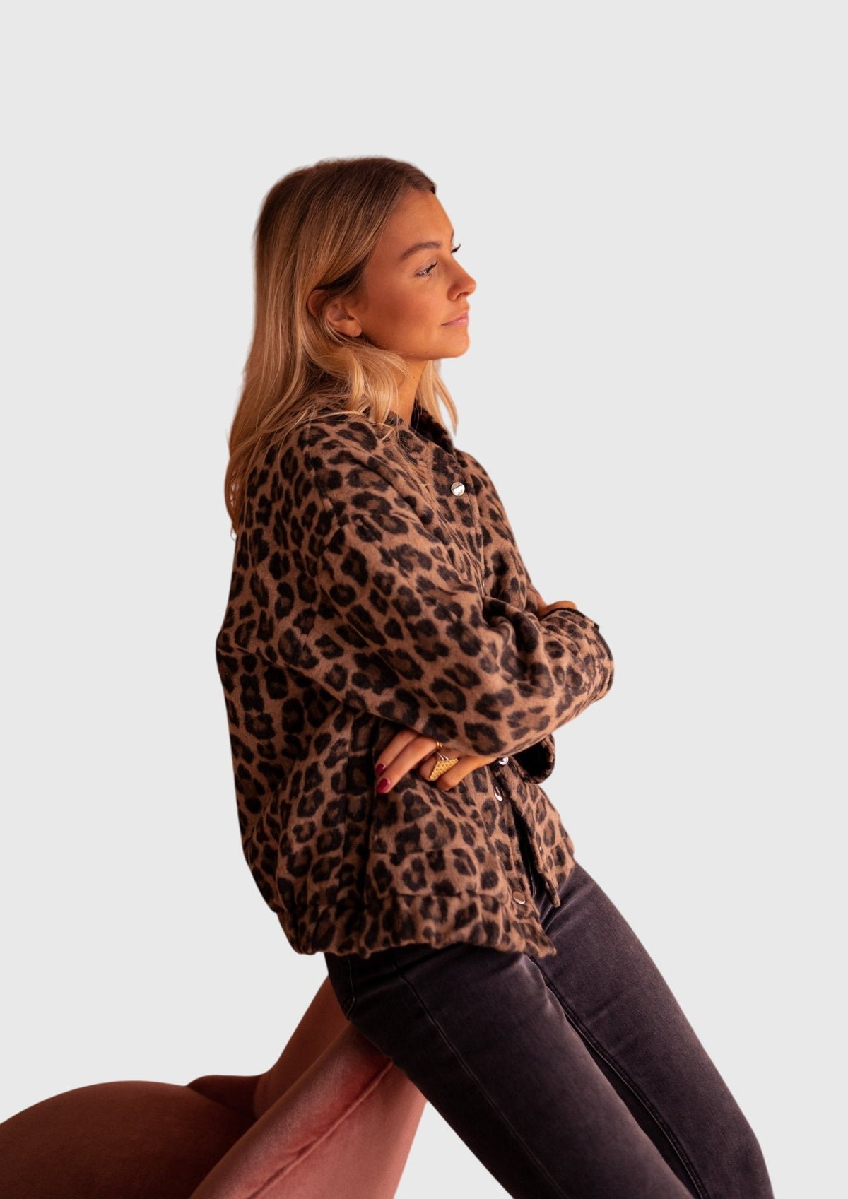 Women's Leopard Print Snap-Button Jacket