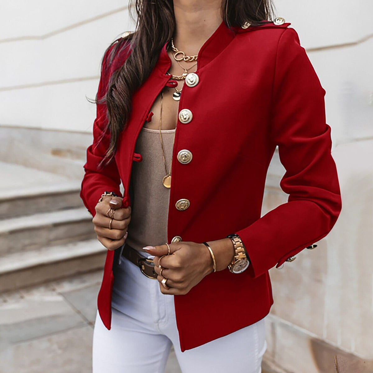 Women's Slim Military Blazer - Red