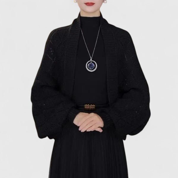 Women's Cropped Wool Cardigan - Black