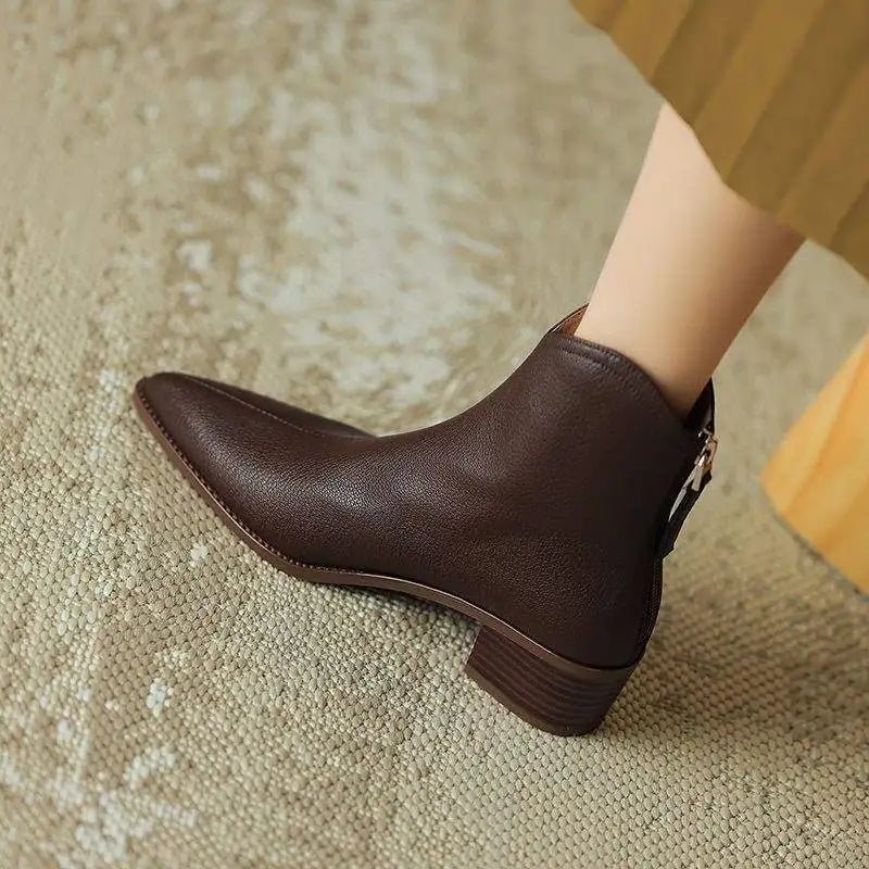 Women's Leather Pointed-Toe Ankle Boots