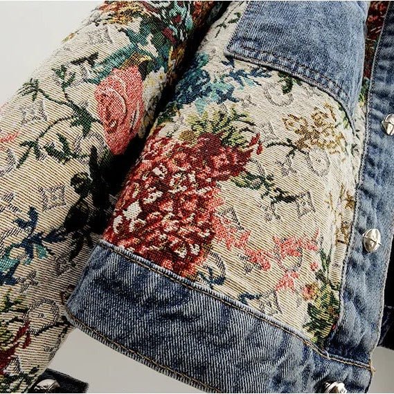 Women's Floral Cropped Denim Jacket