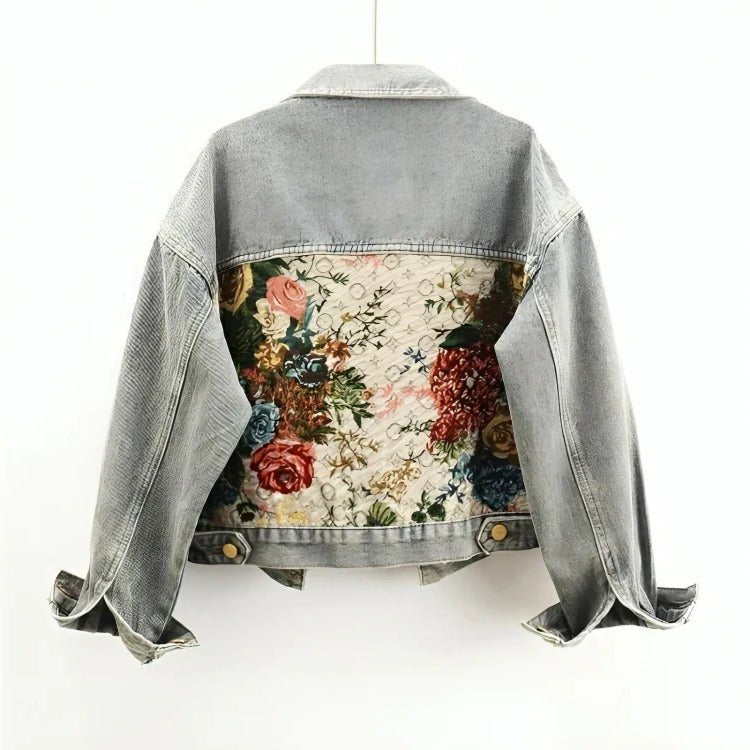 Women's Floral Cropped Denim Jacket