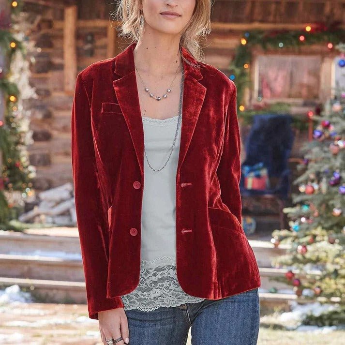 Women's Velvet Tailored Blazer - Red