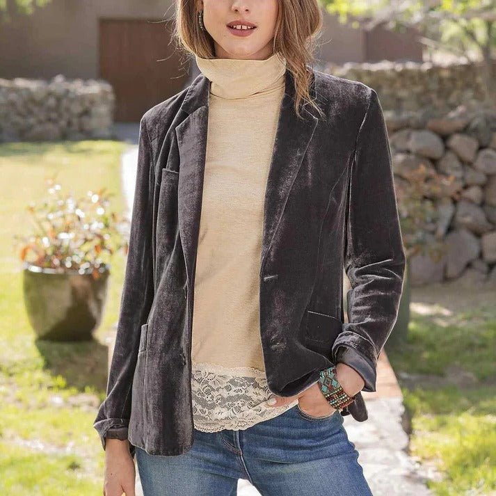Women's Velvet Tailored Blazer - Khaki