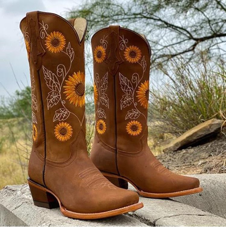 Women's Floral Leather Western Cowboy Boots
