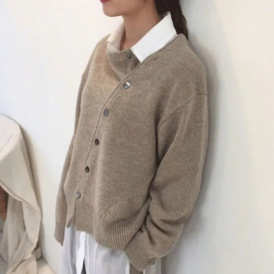 Women's Oversized Knit Wool Cardigan - Brown