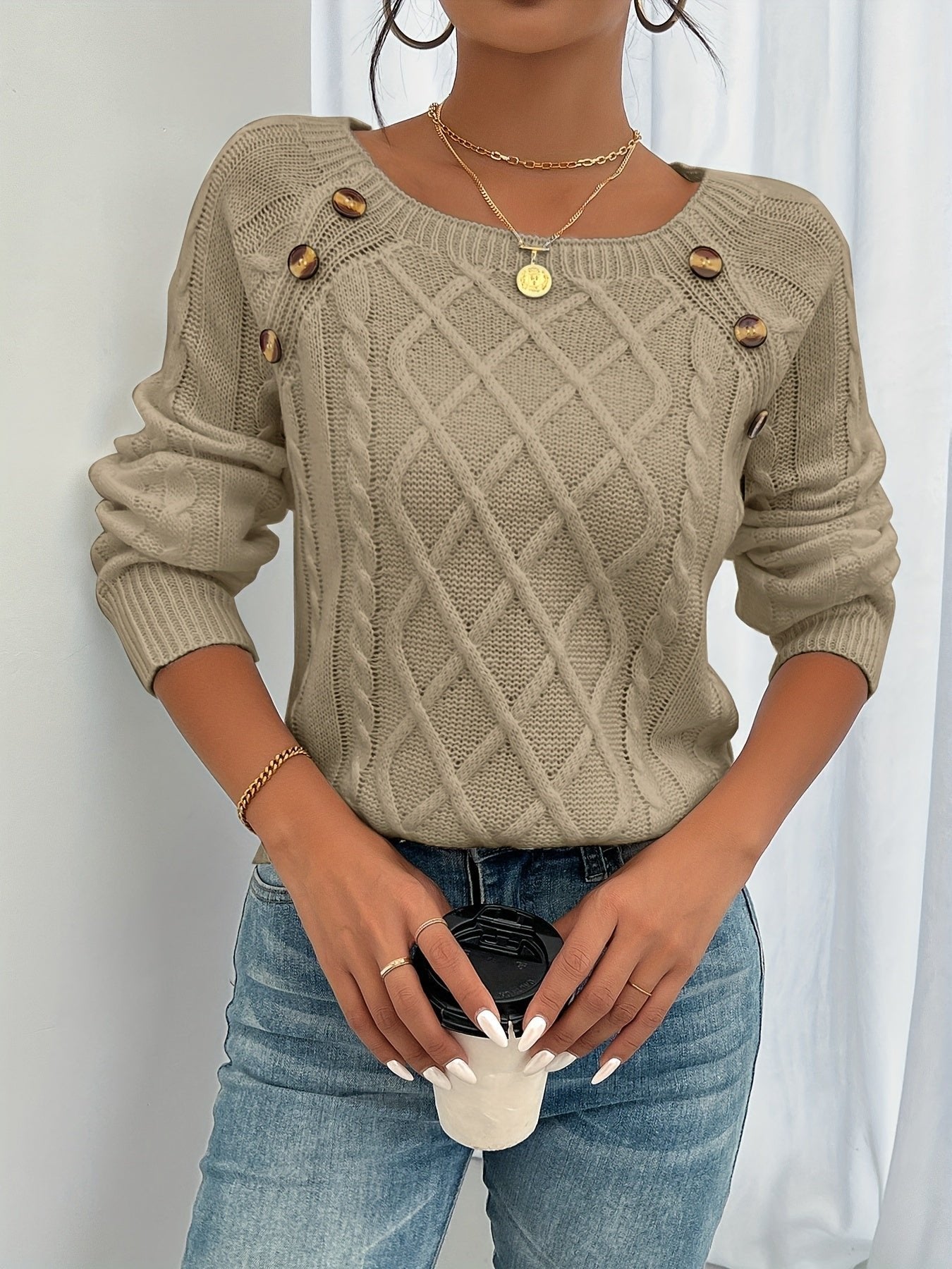 Women's Cable Knit Scoop-Neck Jumper