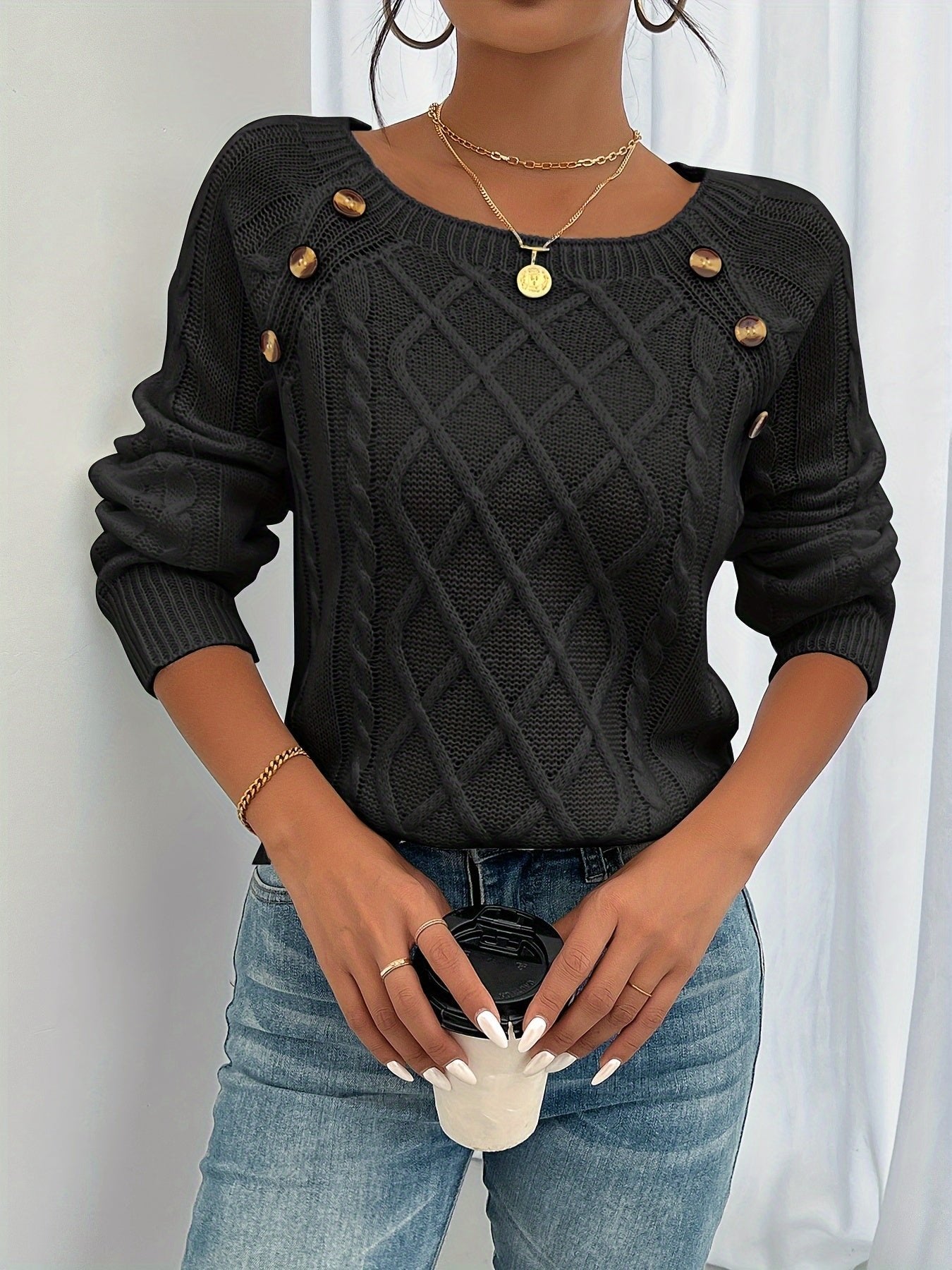 Women's Cable Knit Scoop-Neck Jumper