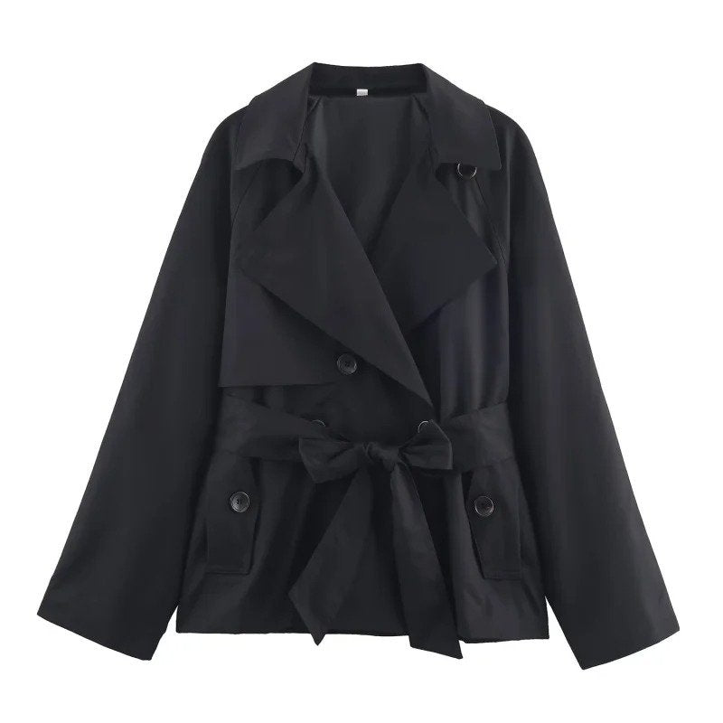 Women's Cotton Cropped Trench Jacket - Black