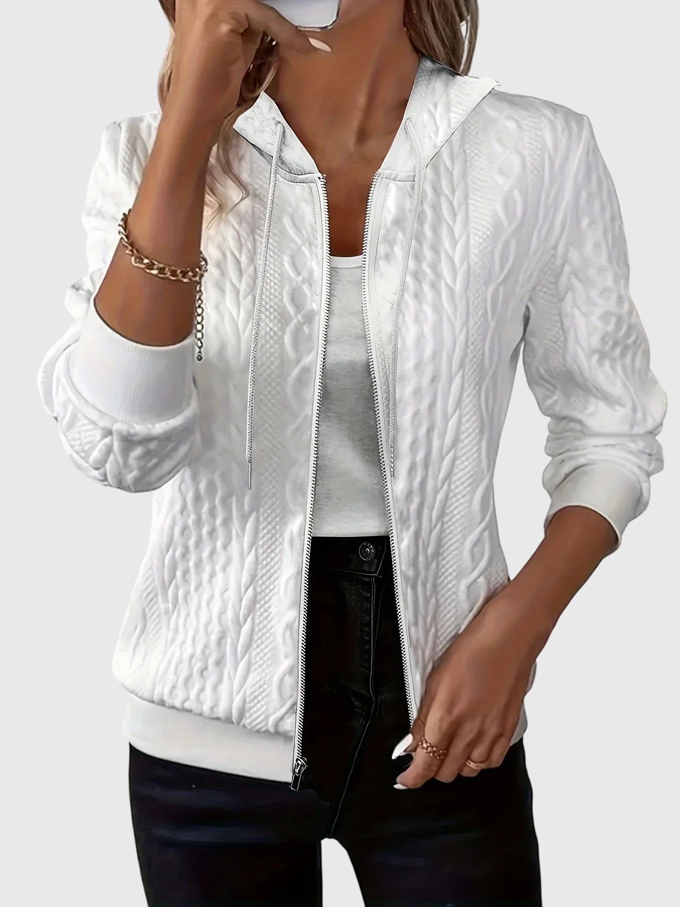 Women's Cropped Knit Hooded Jacket - White