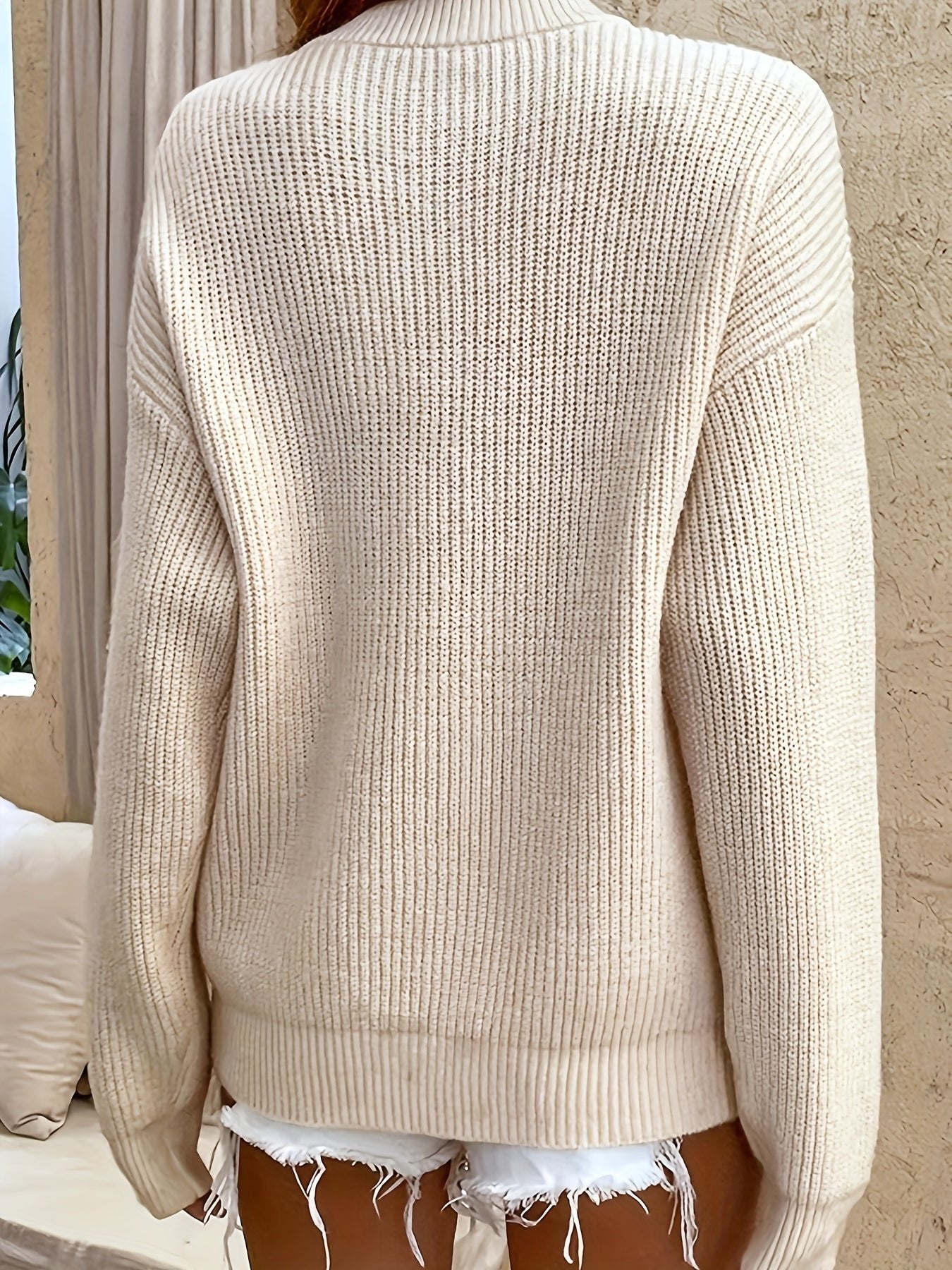 Women's Ribbed Knit Henley Jumper