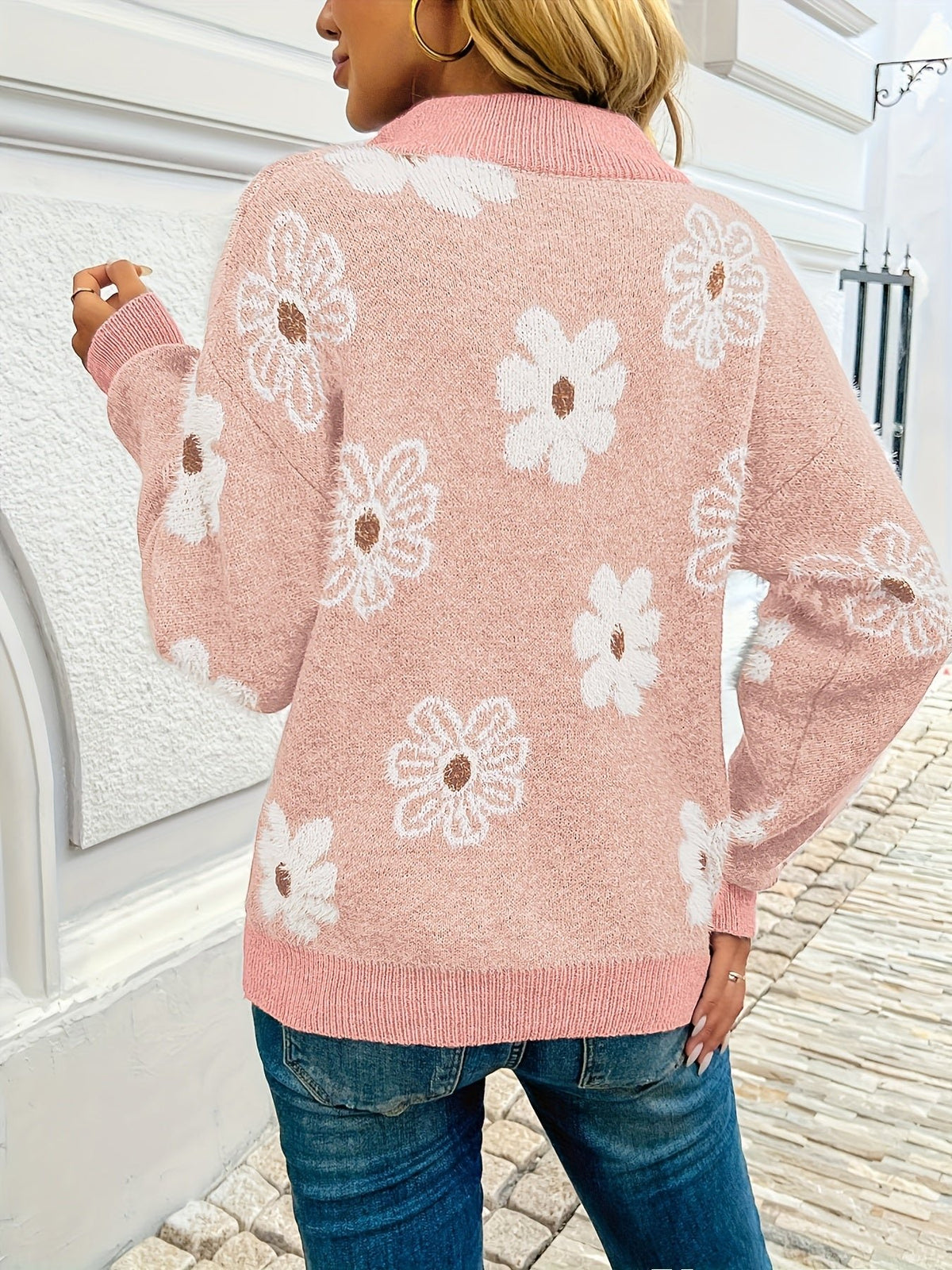 Women's Floral Quarter-Zip Jumper