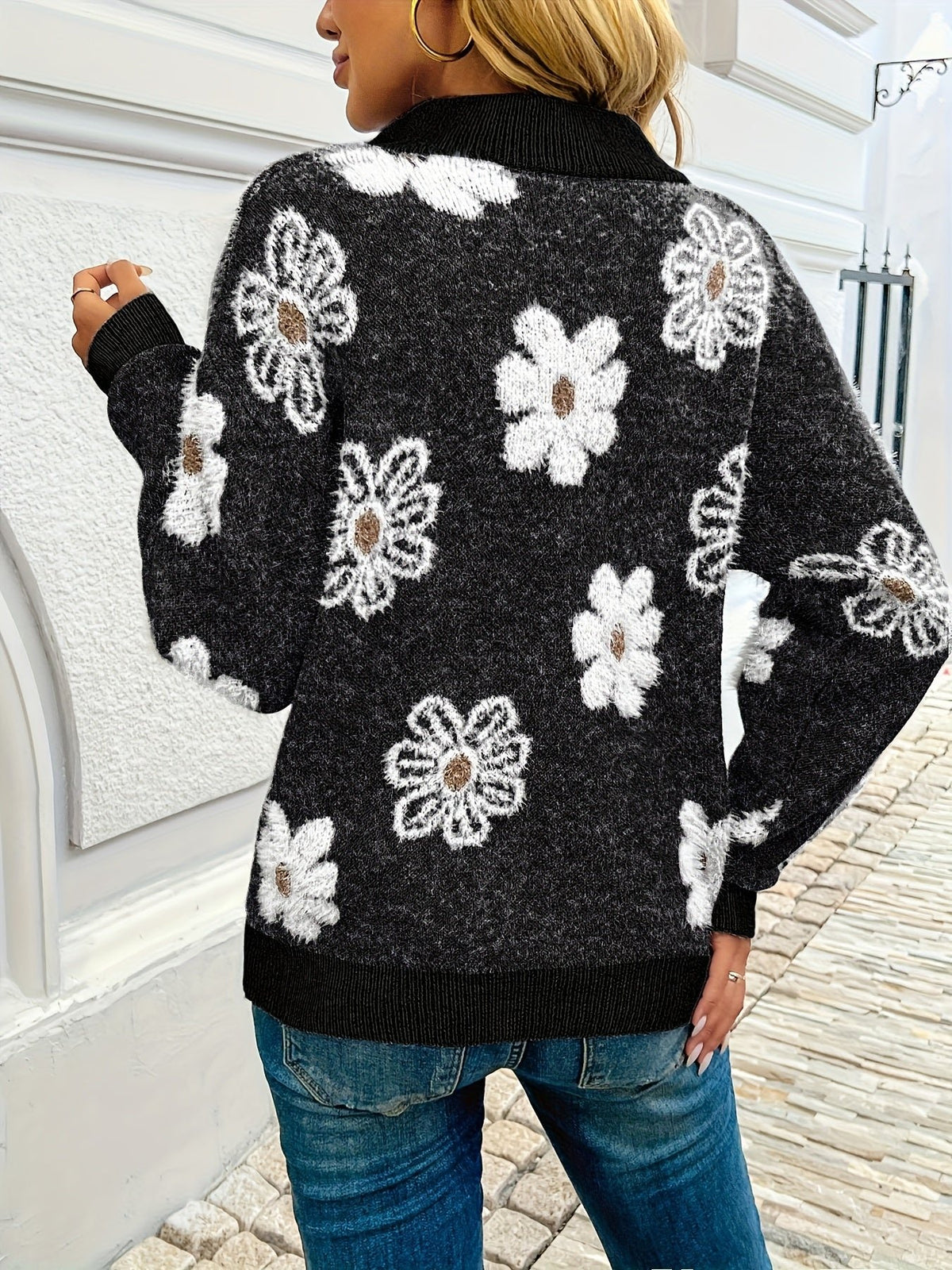 Women's Floral Quarter-Zip Jumper