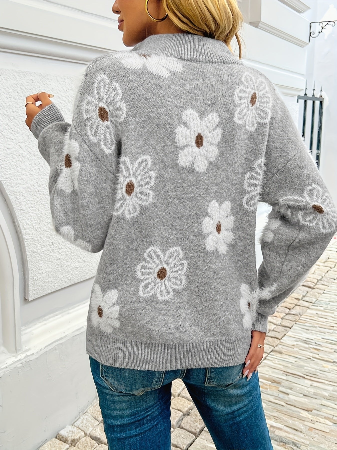 Women's Floral Quarter-Zip Jumper