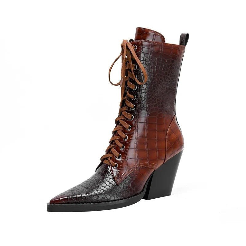 Women's Leather Lace-Up Western Boots