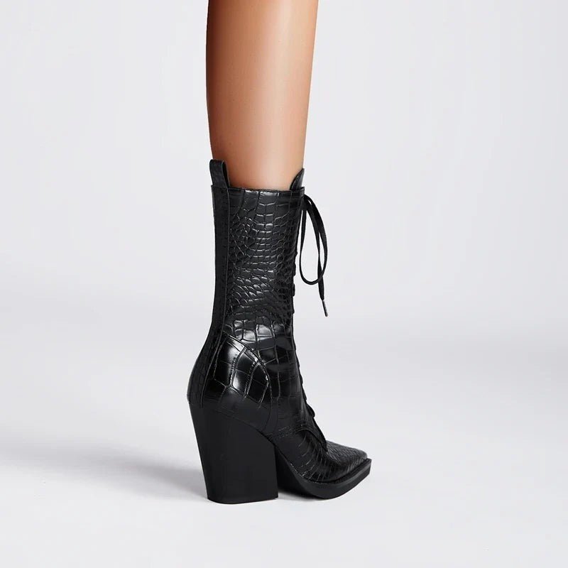 Women's Leather Lace-Up Western Boots