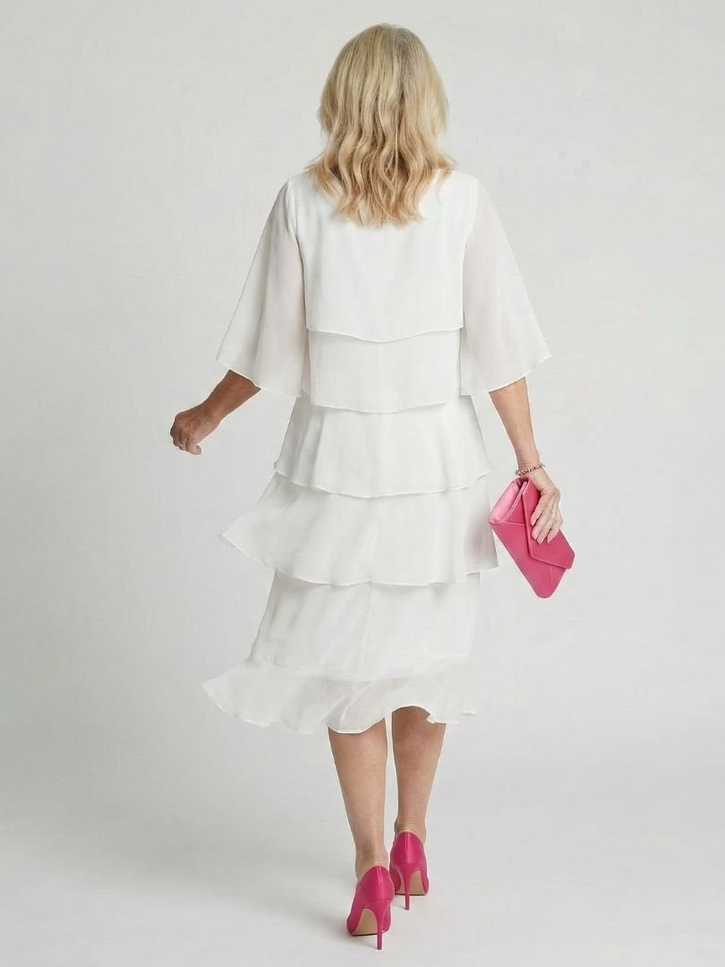 Women's Black Chiffon Tiered Midi Party Dress
